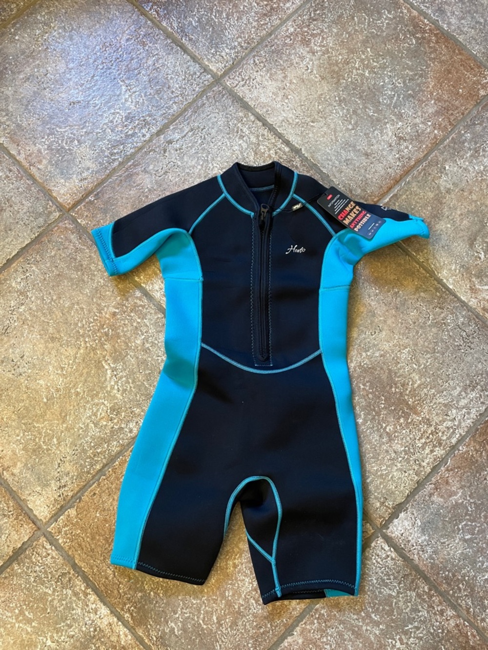 Kids Herto Short-Sleeve Wetsuit - Black & Teal